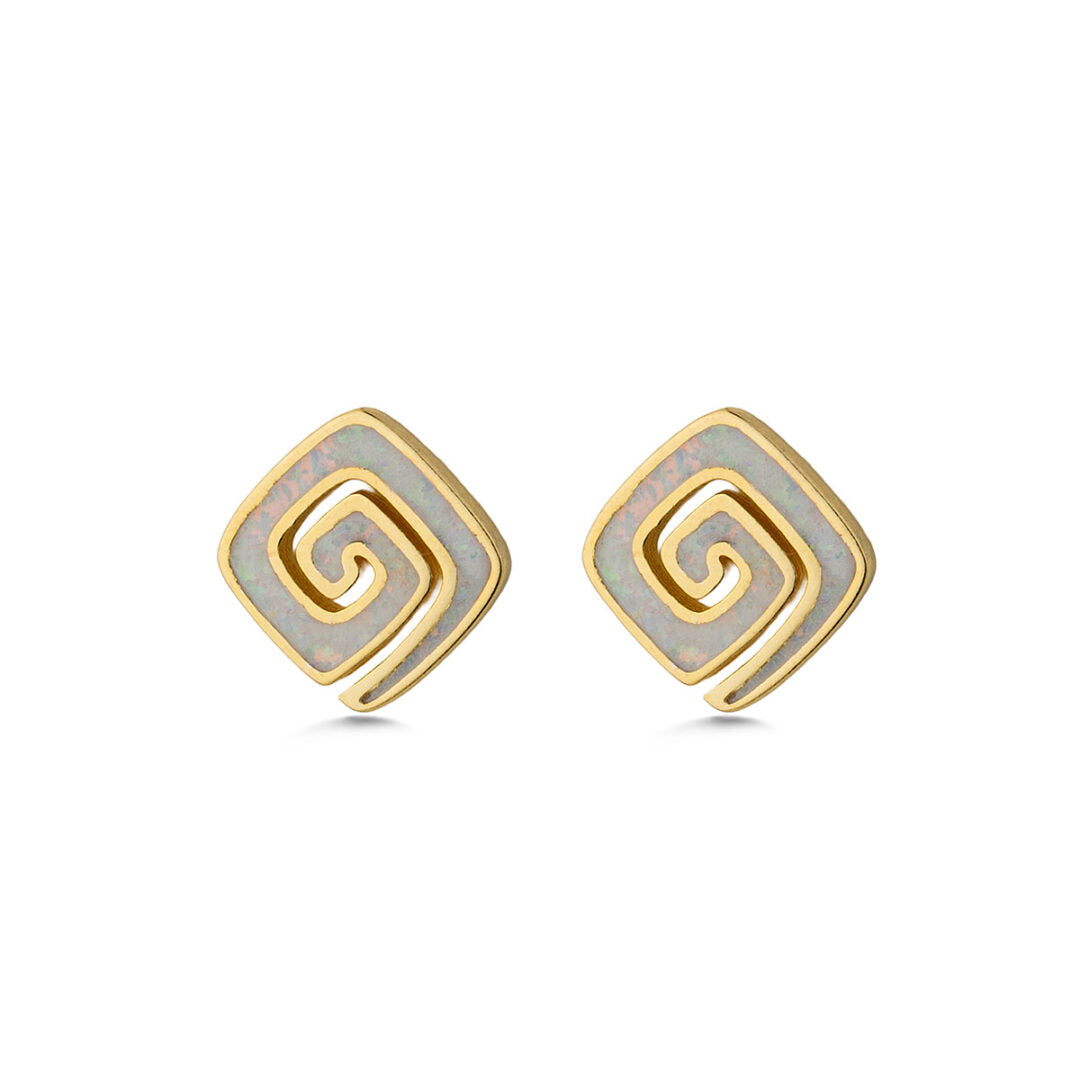 Opal Meander Stud Earrings - Sterling Silver 925 Gold Plated