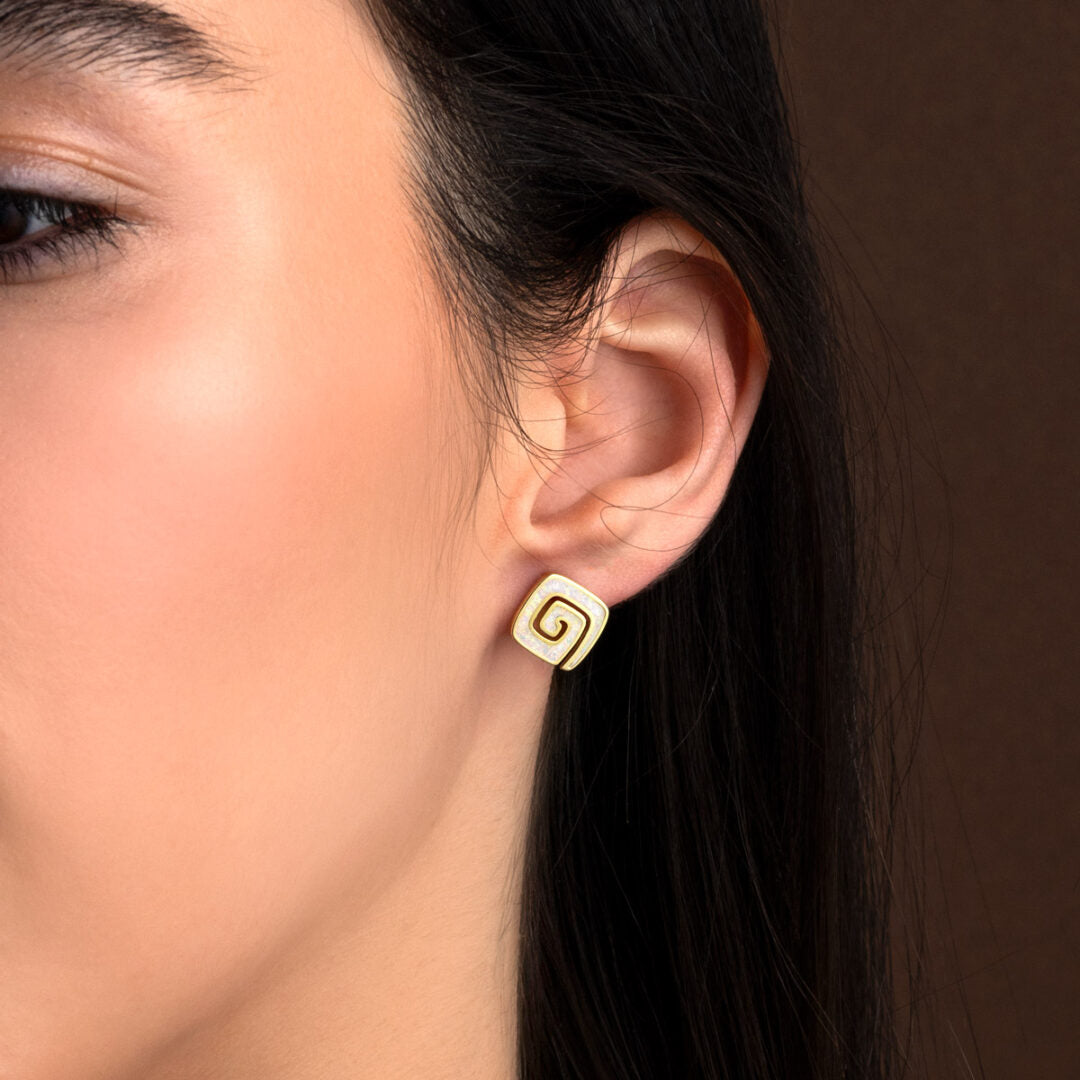 Opal Meander Stud Earrings - Sterling Silver 925 Gold Plated