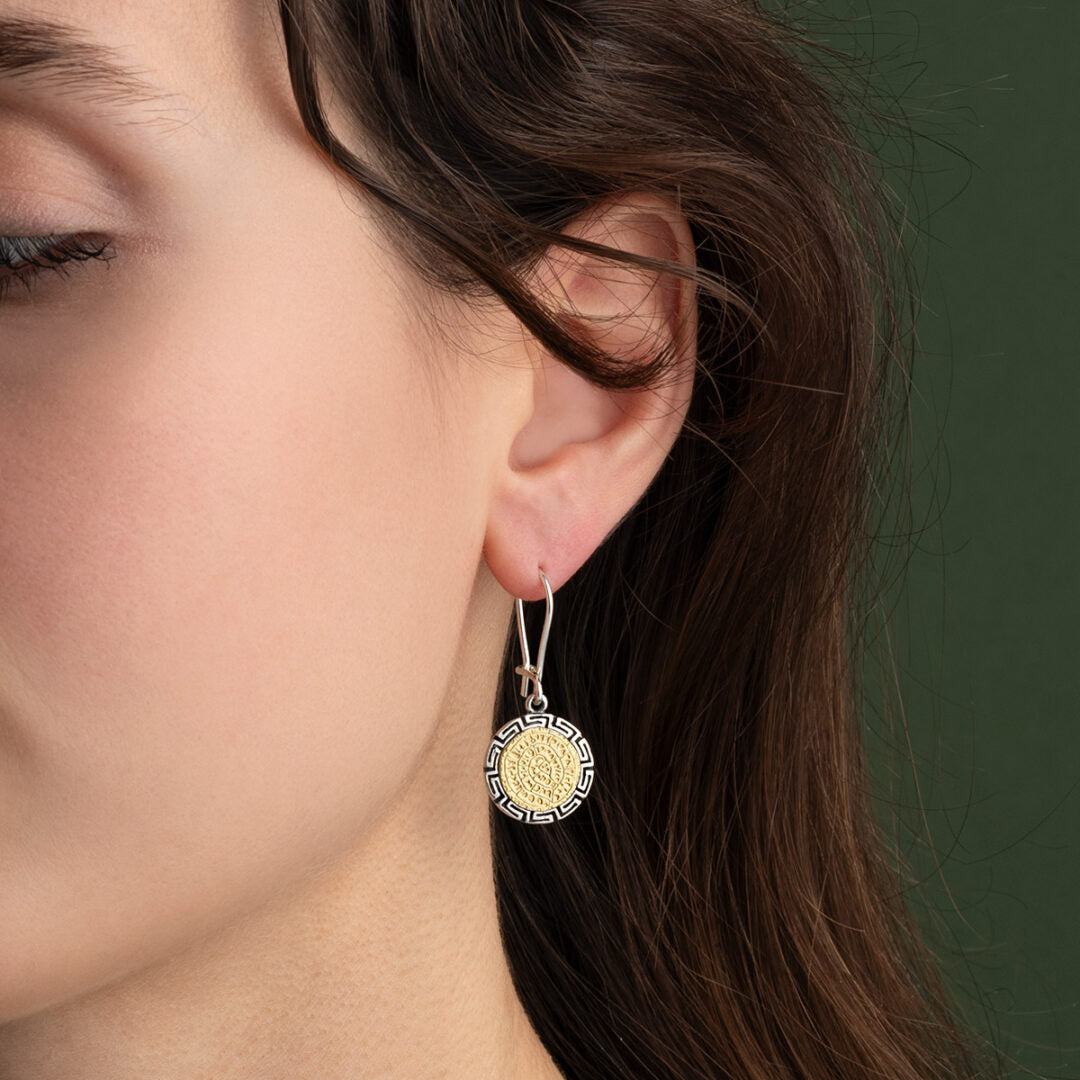 Phaistos Disc Double Earrings with Minoan Bees