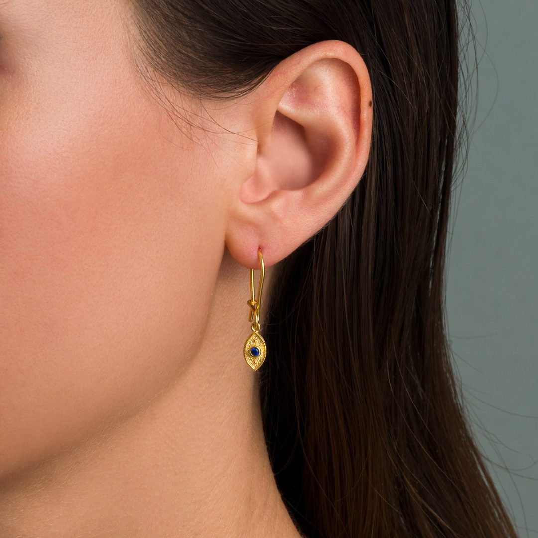Evil Eye Drop Earrings with Zircon — Green