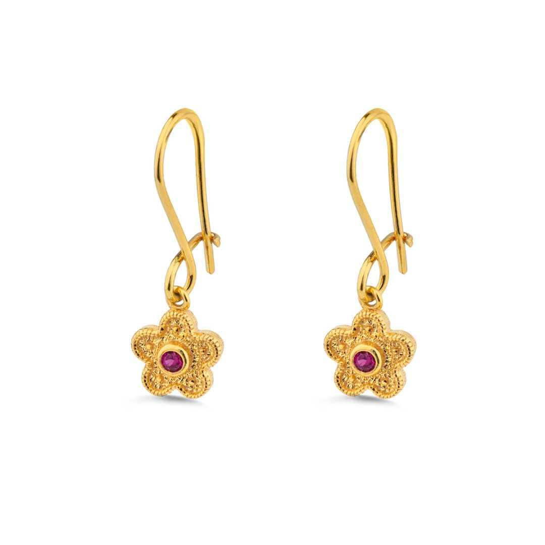 Byzantine Flower Drop Earrings with Zircon — Red