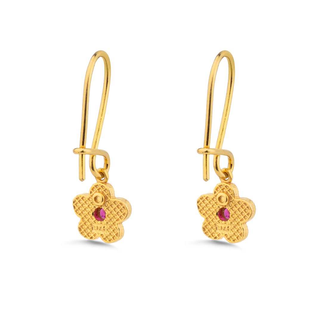 Byzantine Flower Drop Earrings with Zircon — Green