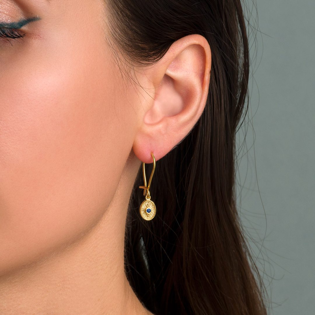 Byzantine Oval Earrings with Zircon — Blue