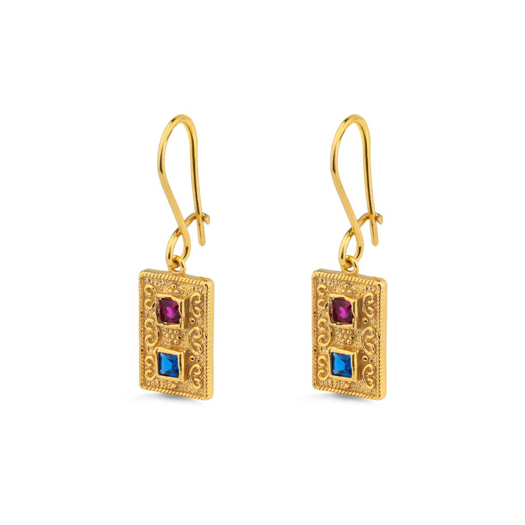 Byzantine Rectangular Earrings with Zircon