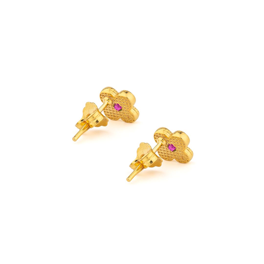 Byzantine Mini Flower Earrings with Zircon — Red