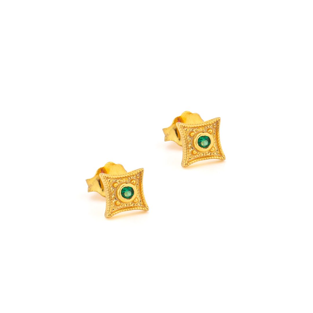 Byzantine Mini Star Stud Earrings with Zircon — Green