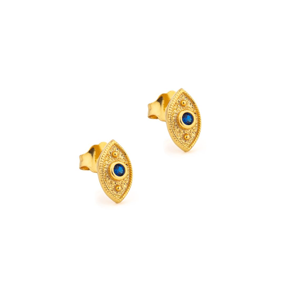 Mini Evil Eye Stud Earrings with Zircon — Blue