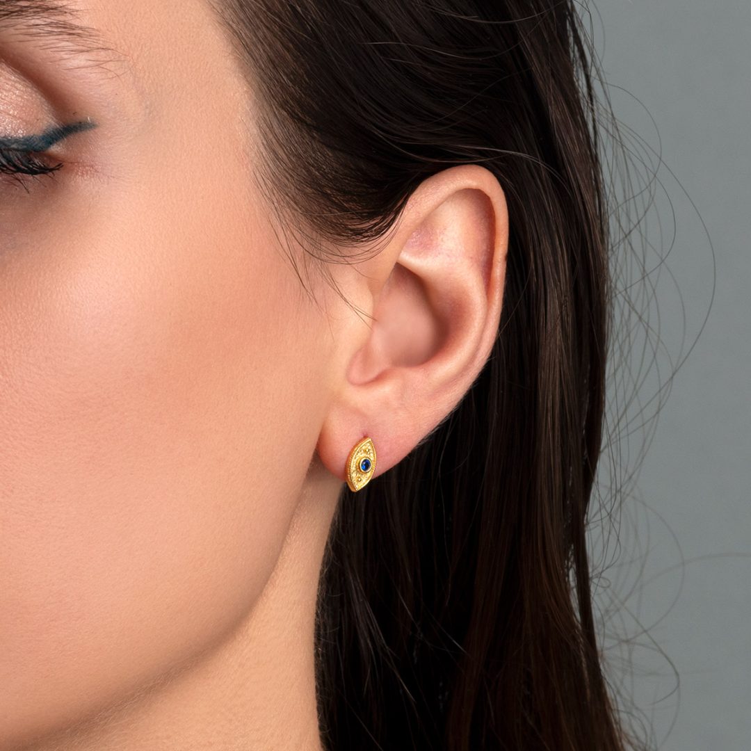 Mini Evil Eye Stud Earrings with Zircon — Red