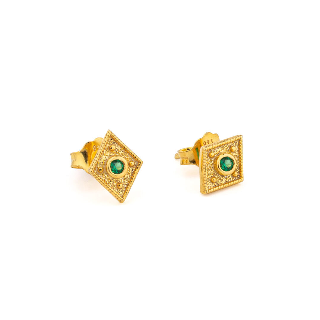 Byzantine Mini Rhombus Earrings with Zircon — Green