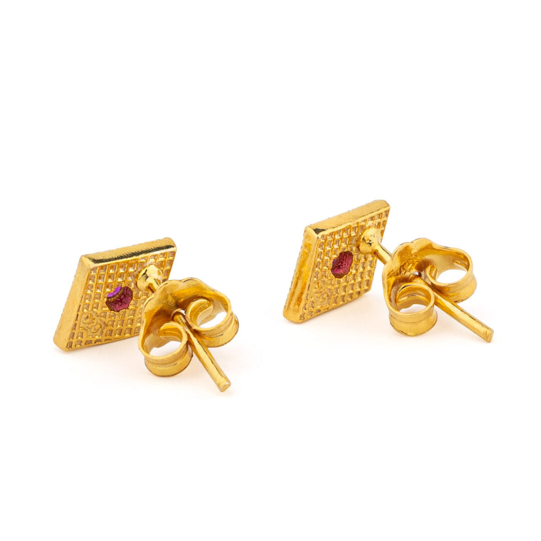 Byzantine Mini Rhombus Earrings with Zircon — Red