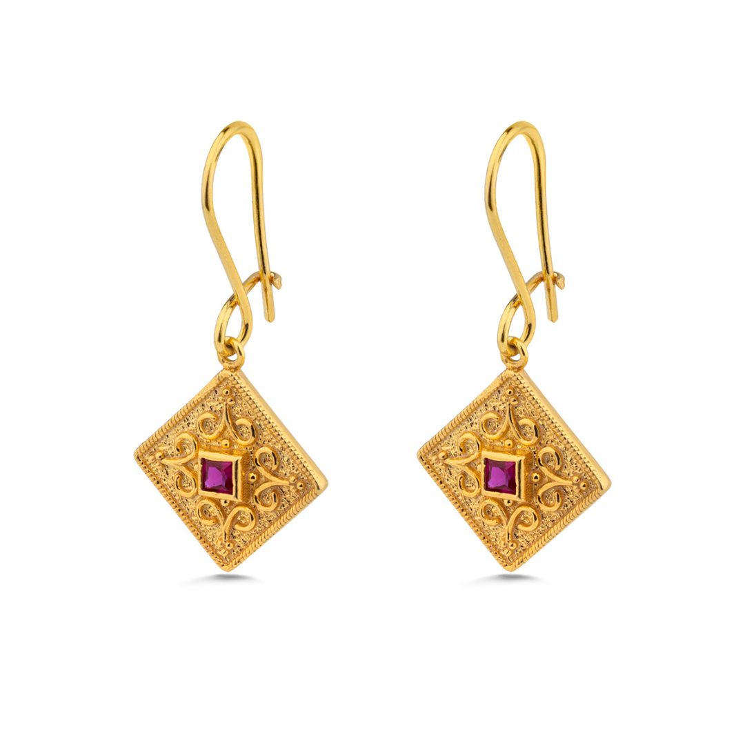 Byzantine Triangle Earrings with Zircon