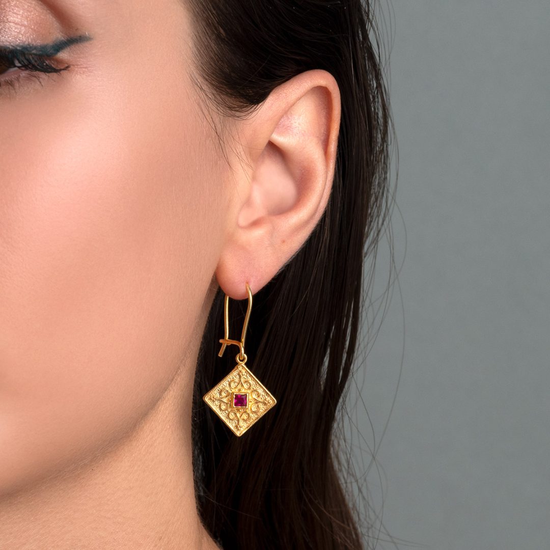 Byzantine Triangle Earrings with Zircon