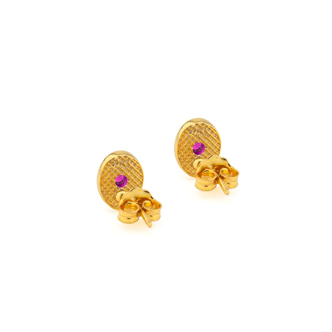 Byzantine Mini Oval Earrings with Zircon — Red