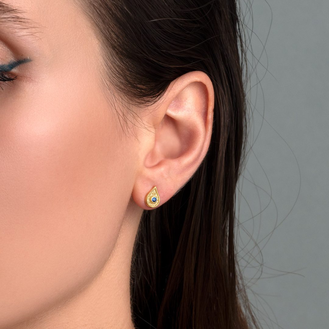 Byzantine Mini Tear Drop Stud Earrings with Zircon — Red