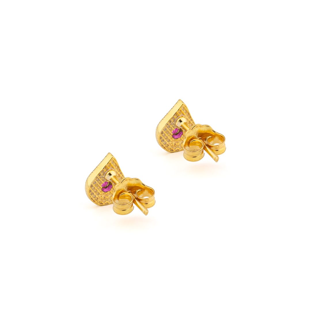 Byzantine Mini Tear Drop Stud Earrings with Zircon — Red