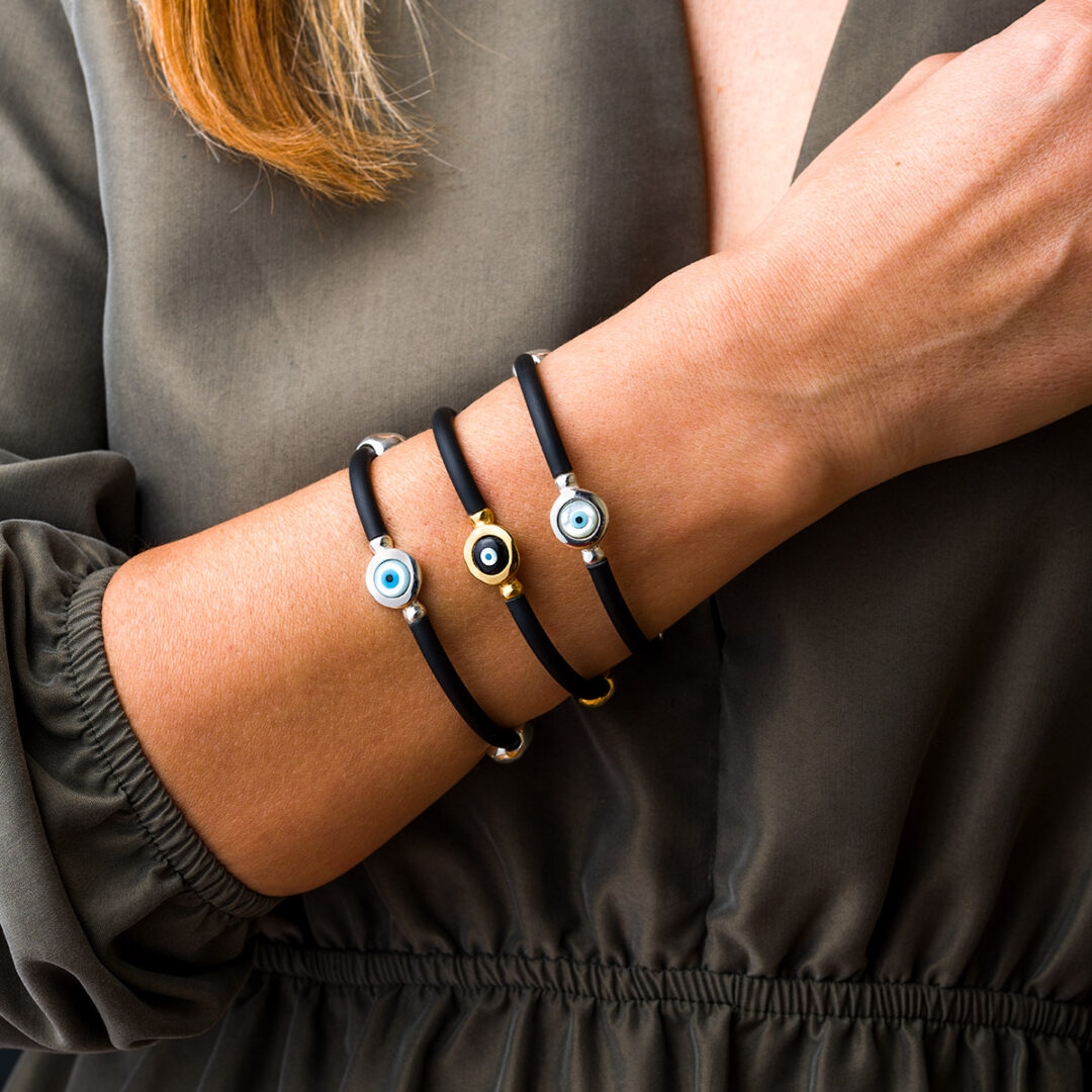 Fildisi Round Evil Eye Caoutchouc Bracelet – 925 Sterling Silver
