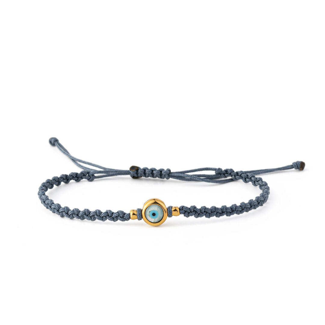 Evil Eye Grey Macrame Bracelet – 925 Sterling Silver