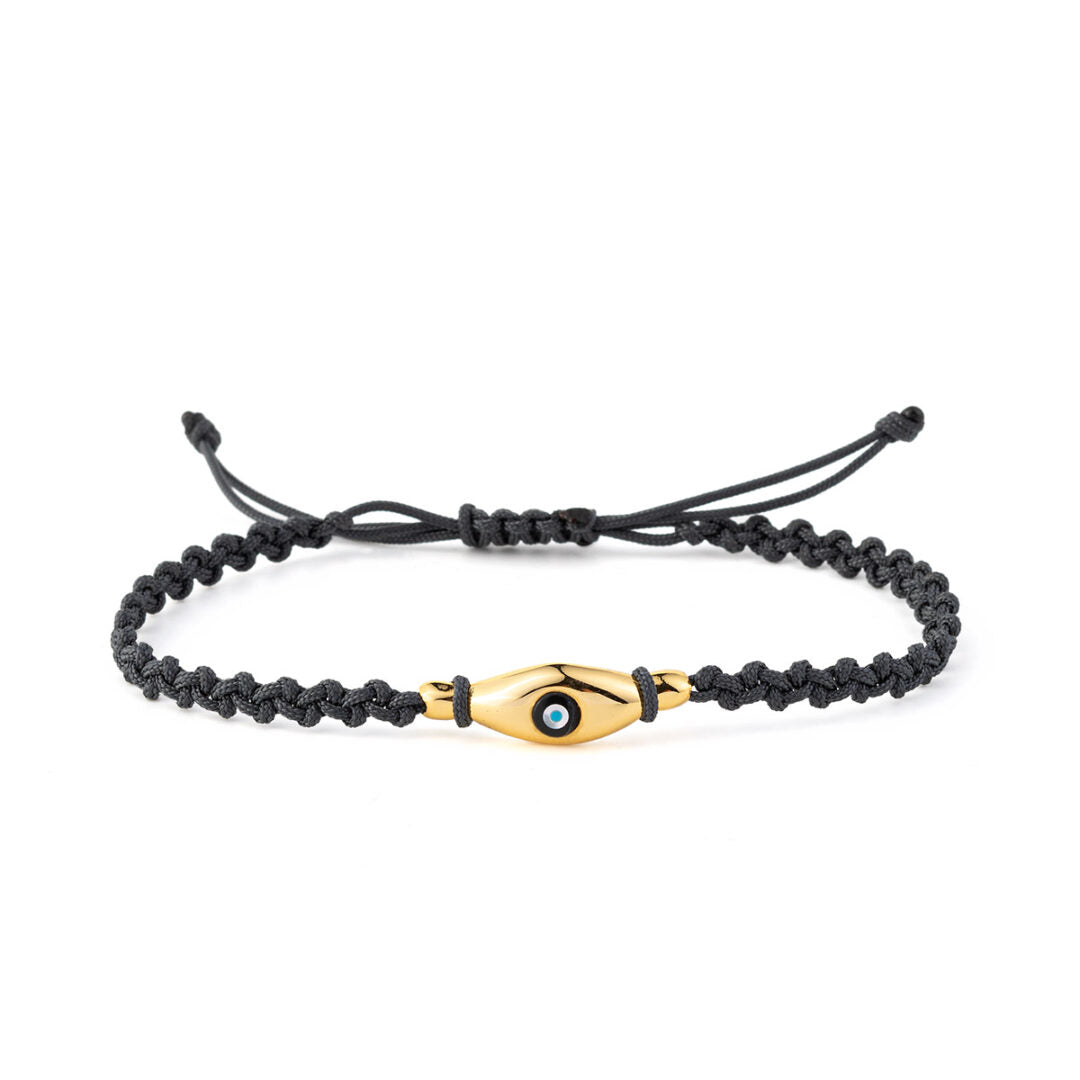 Βραχιόλι Σκούρο Γκρι Macrame Ματάκι - Ασήμι 925 Επιχρυσωμένο