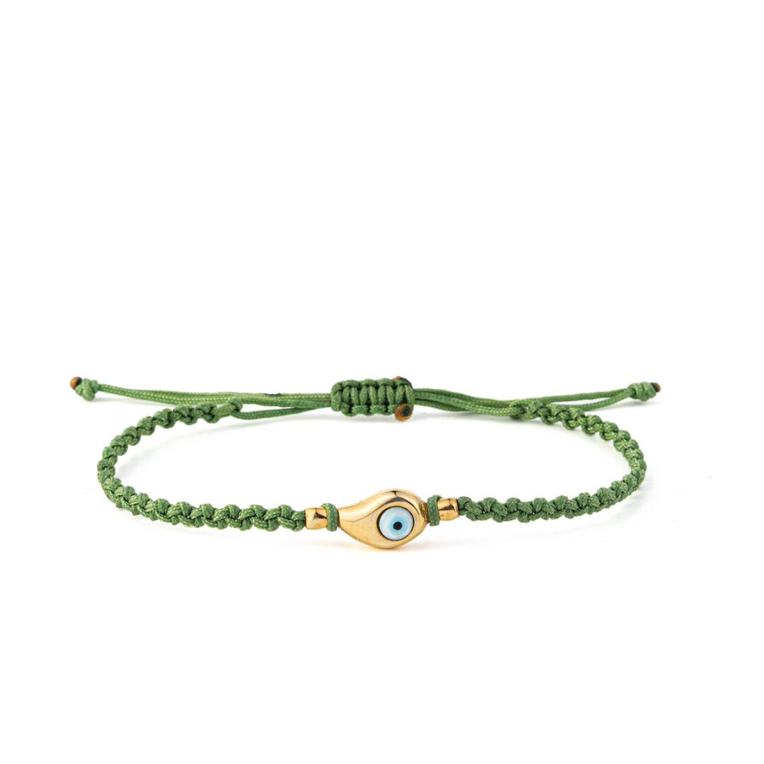 Evil Eye Green Macrame Bracelet – 925 Sterling Silver and Gold Plated