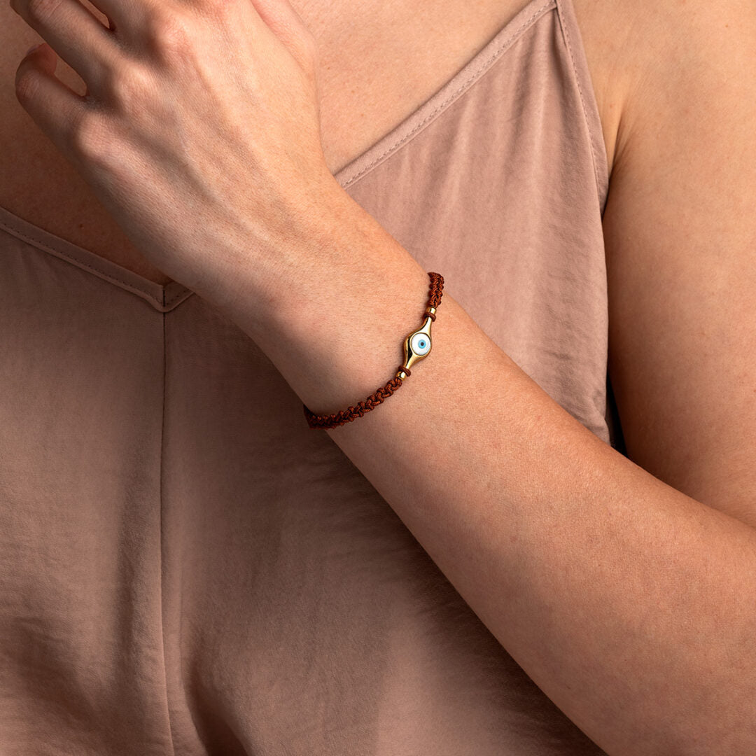Evil Eye Brown Bracelet – 925 Sterling Silver and Gold Plated