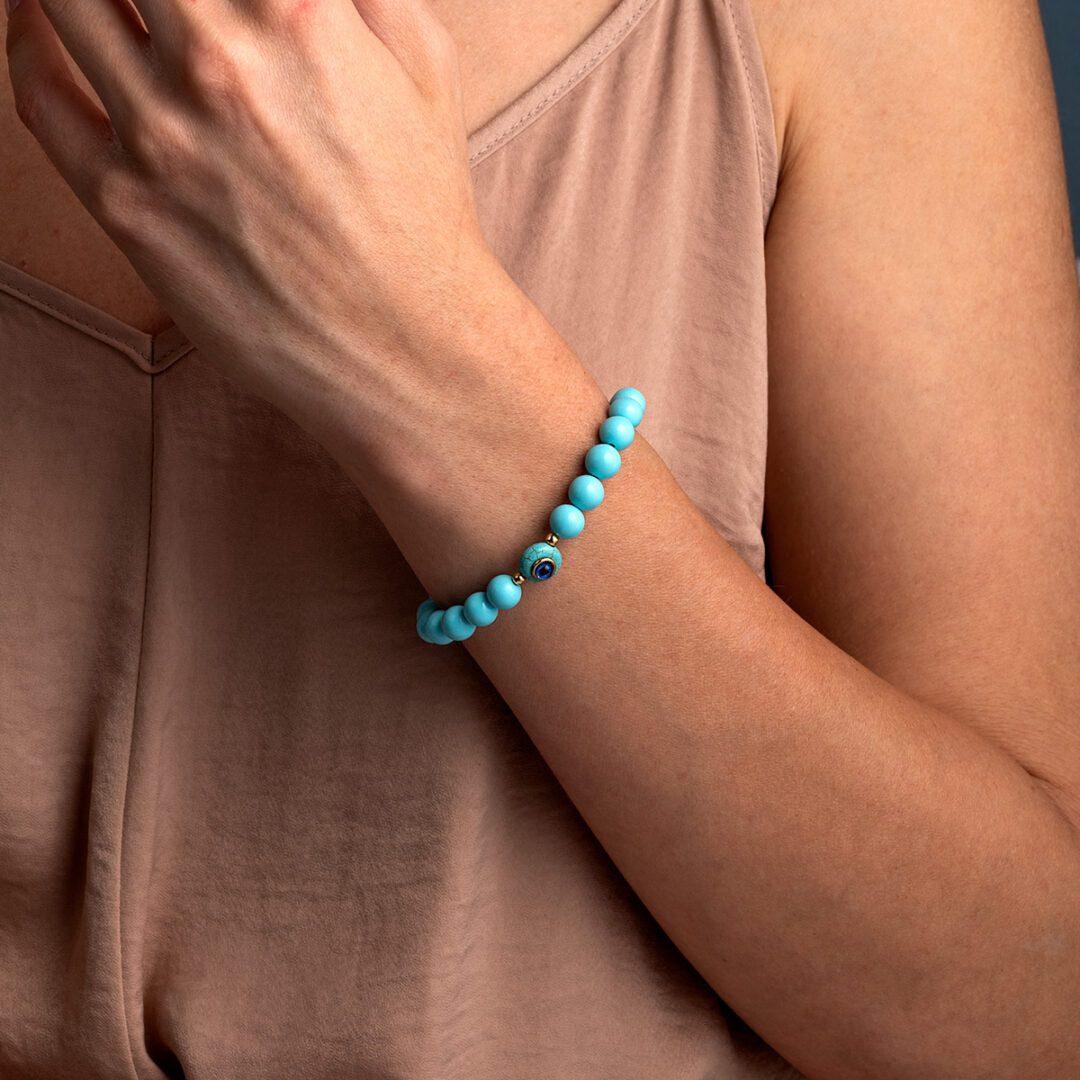 Evil Eye Macrame Bracelet with Turquoise – 925 Sterling Silver and Gold Plated