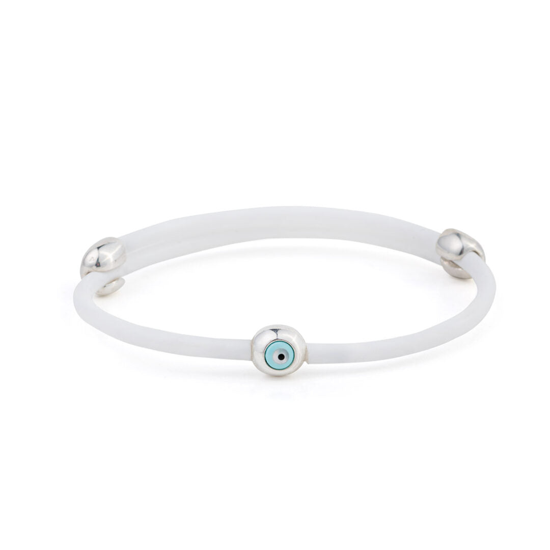 Round Evil Eye White Caoutchouc Bracelet