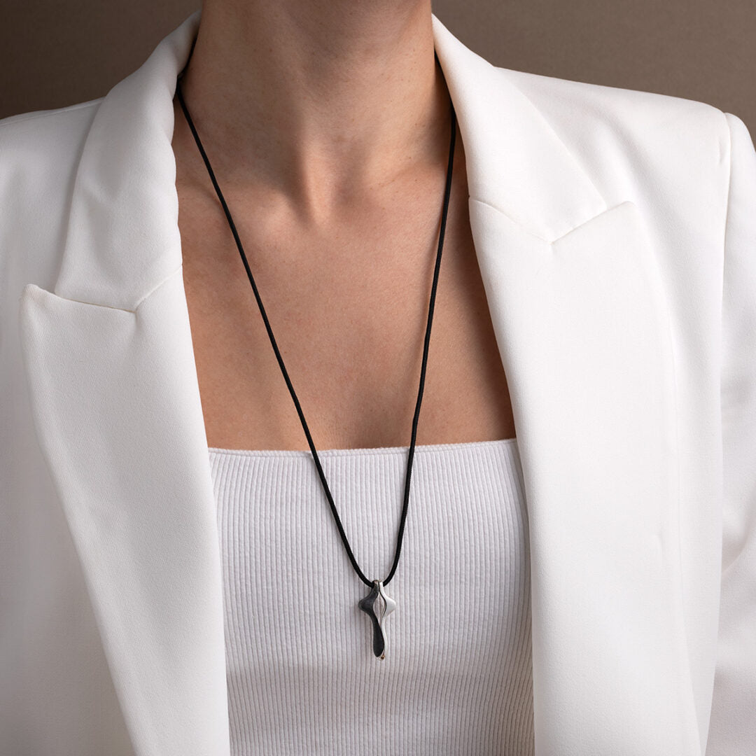 Black Cord Cross Necklace – Sterling Silver