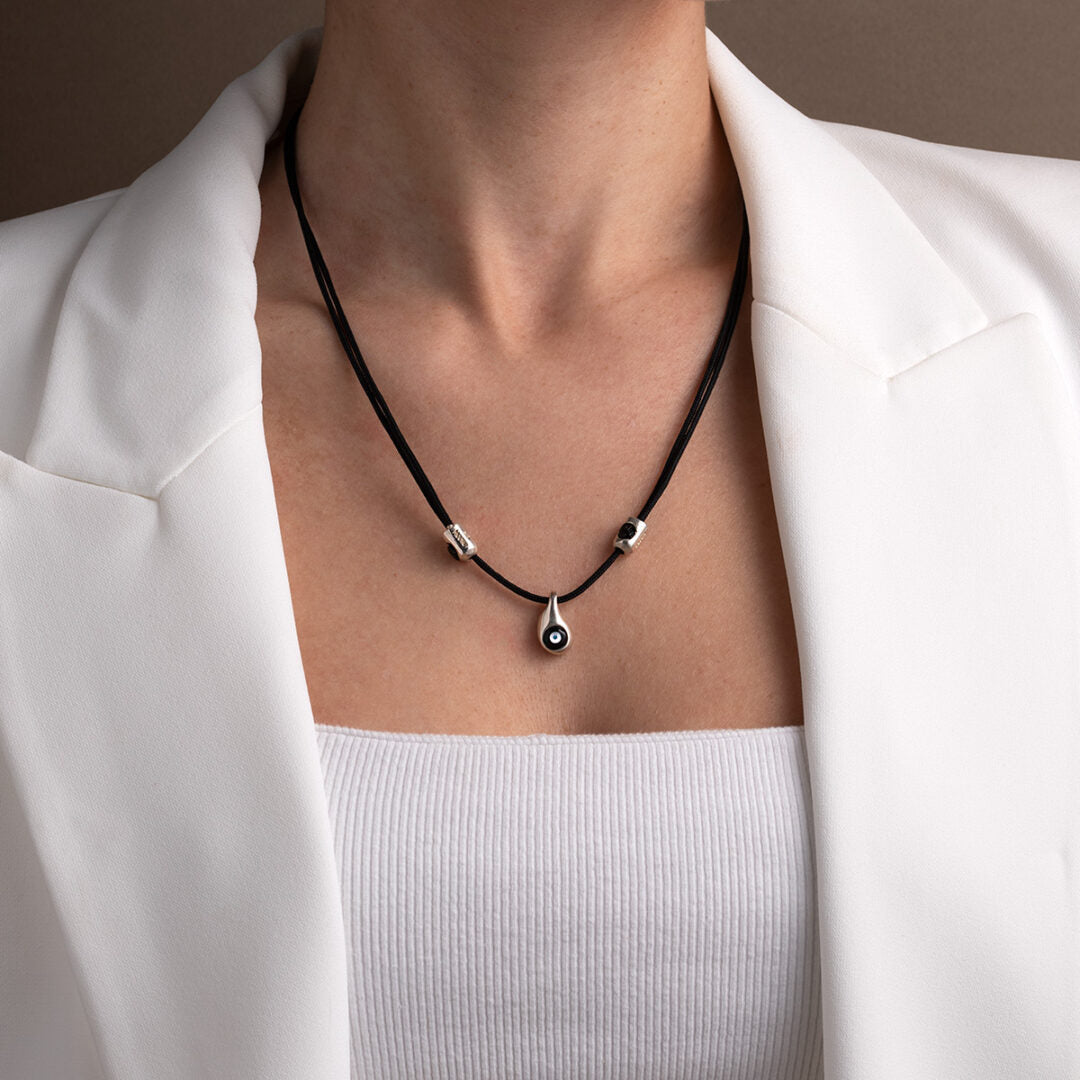 Black Cord Mati Necklace – Sterling Silver