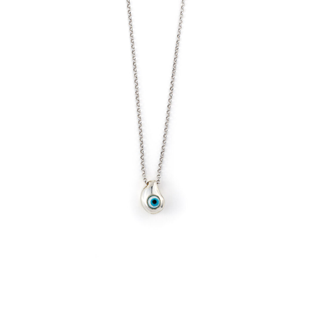 Teardrop Evil Eye Sterling Silver Necklace