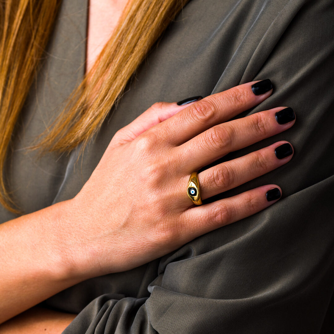 Eye Fildisi Onyx Ring - 925 Sterling Silver Gold Plated