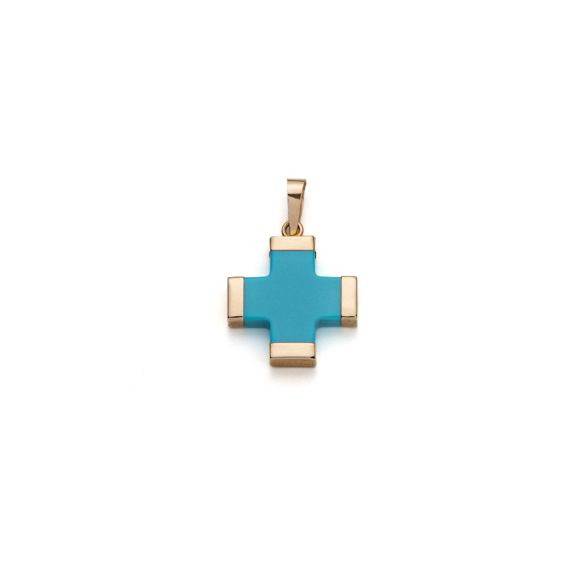 Turquoise Cross Pendant – 14K Gold