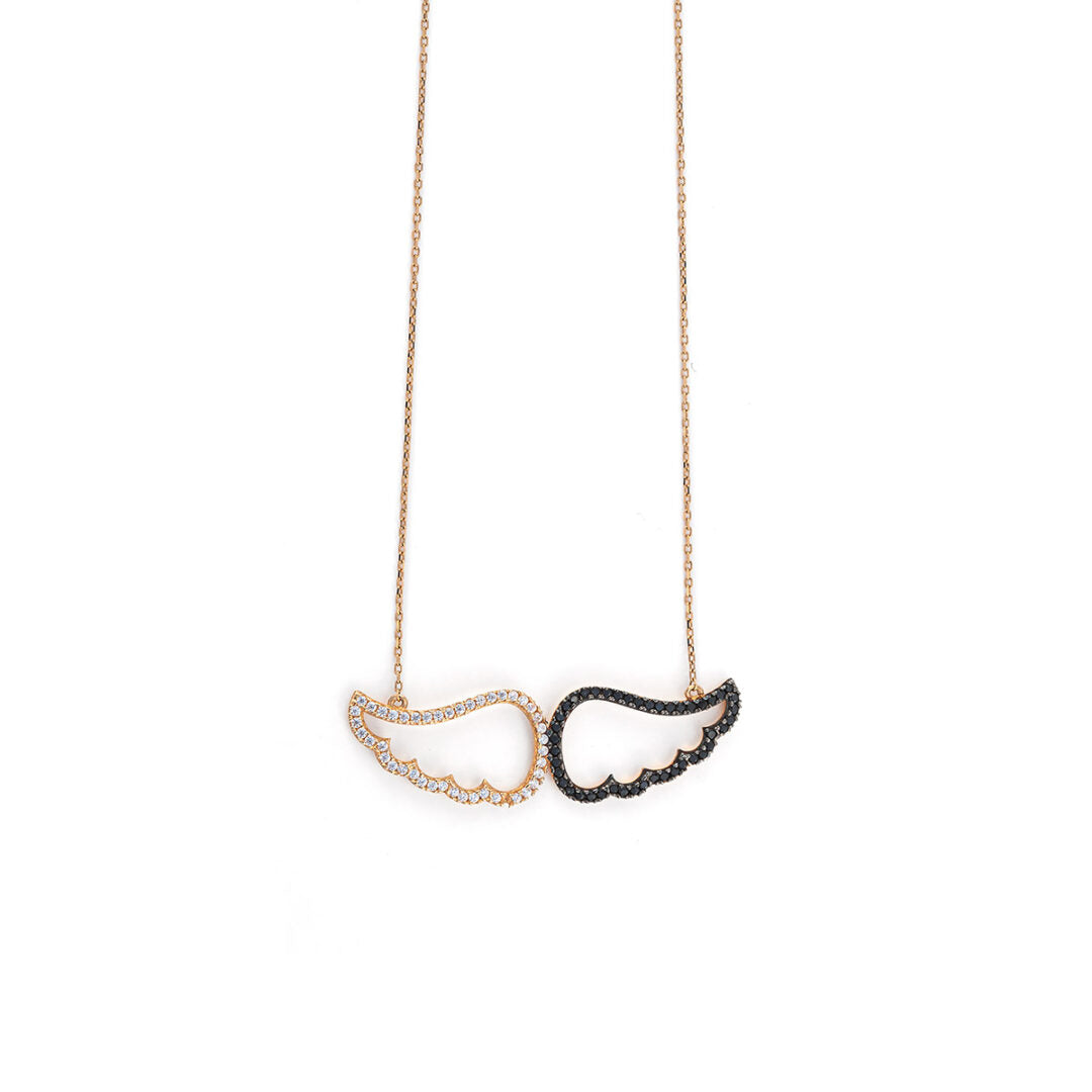 Angel Wings Necklace with Zircon - 14K Rose Gold