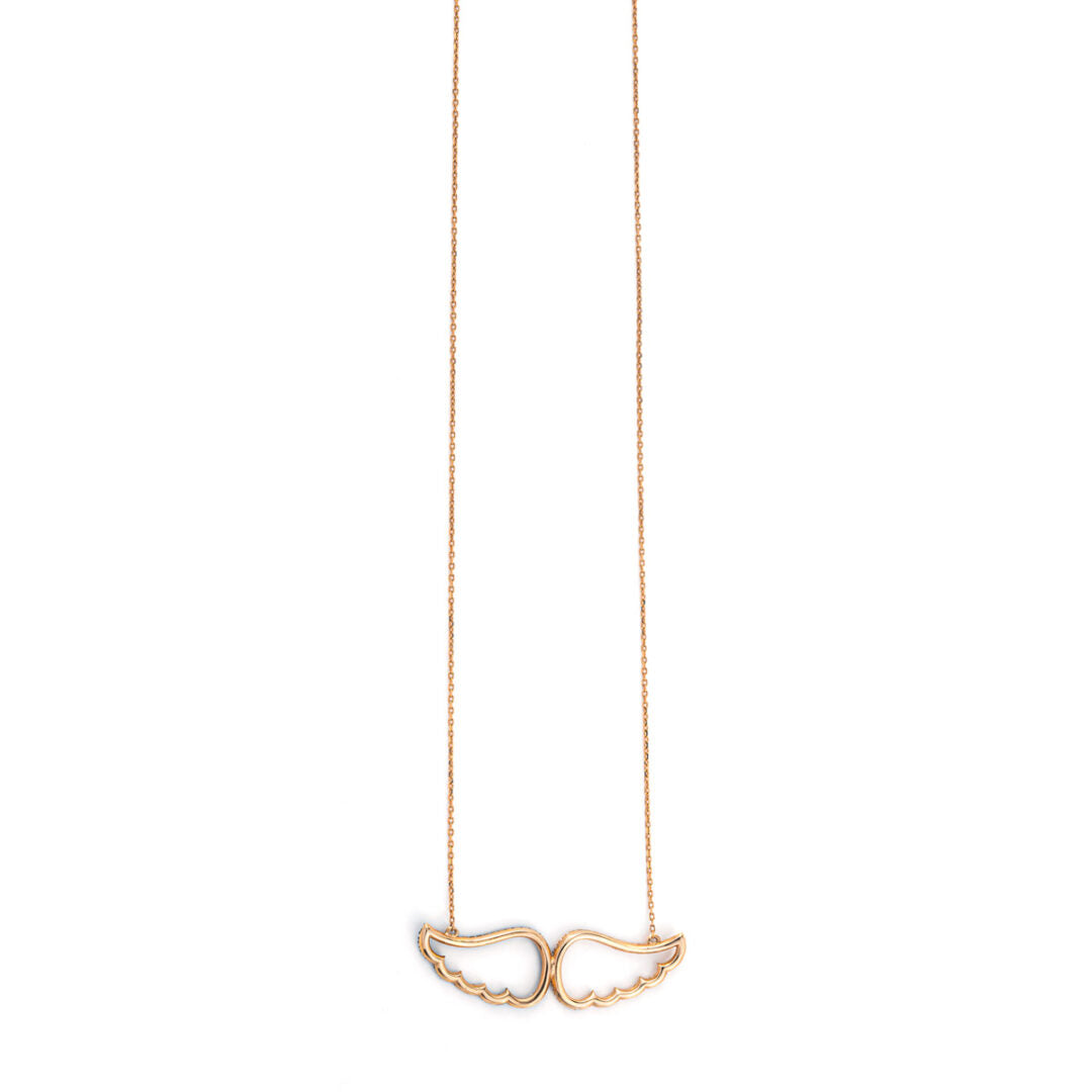 Angel Wings Necklace with Zircon - 14K Rose Gold
