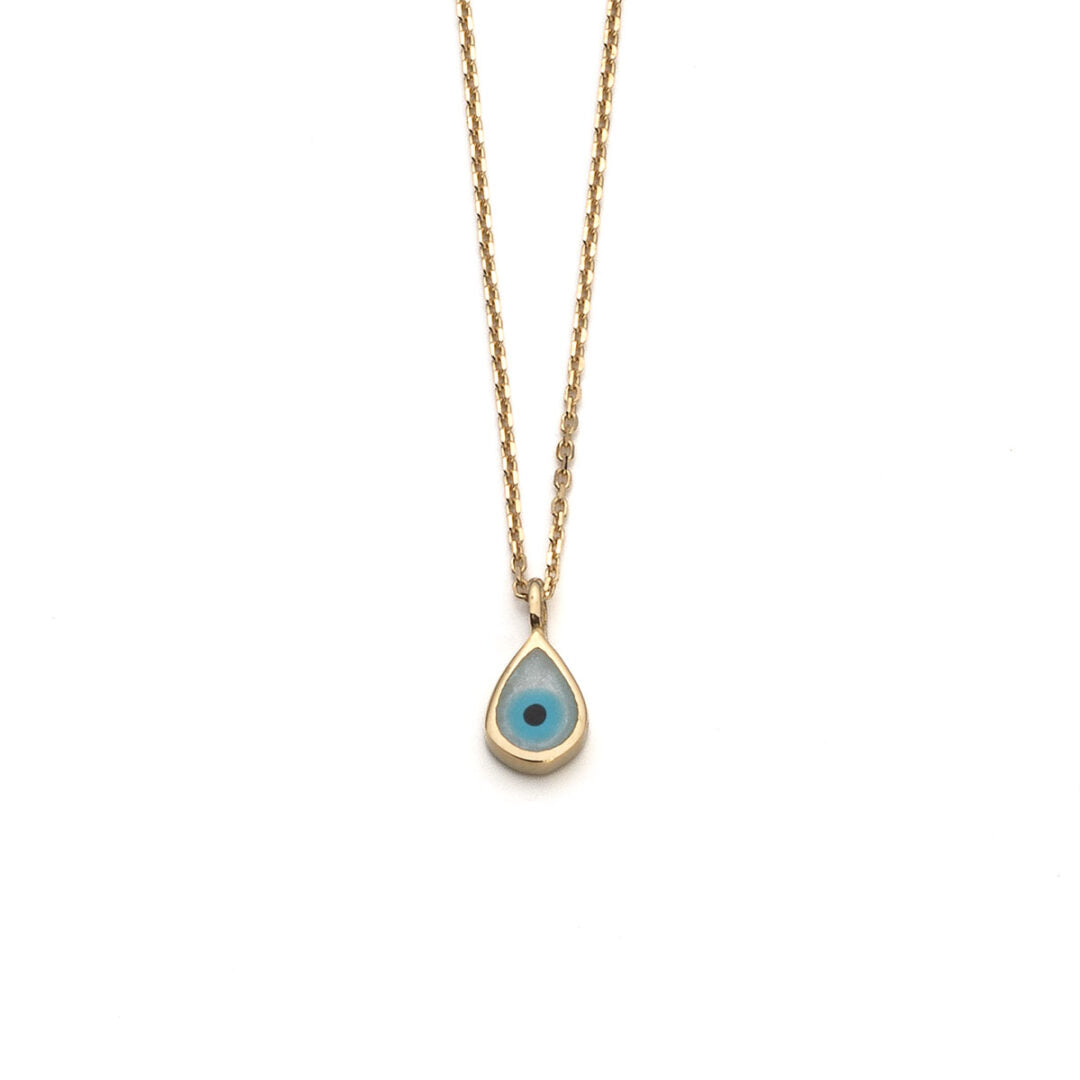 Tear Drop Eye Necklace with Enamel - 14k Gold