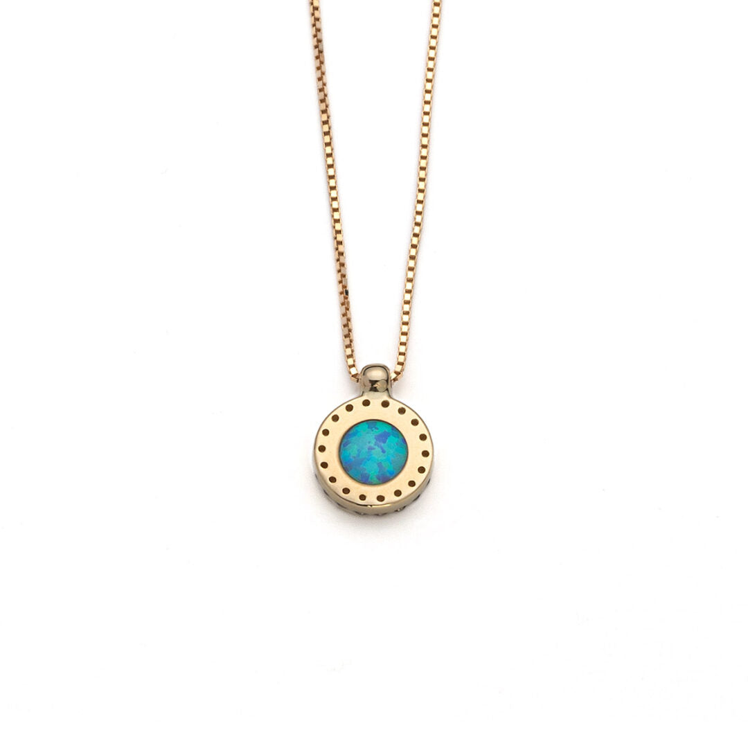 Blue Opal Necklace with Zircon - 14k Gold