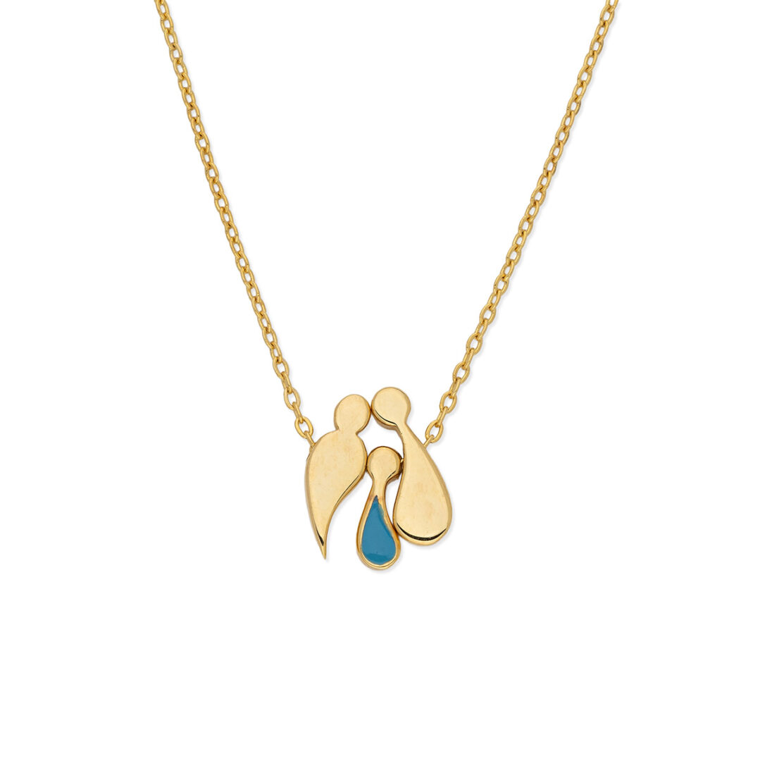 Family Necklace with Parents and Son Pendant - 9K Gold