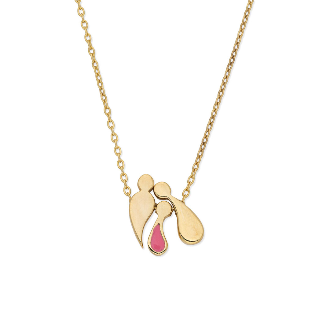 Family Necklace with Parents and Daughter Pendant - 9K Gold