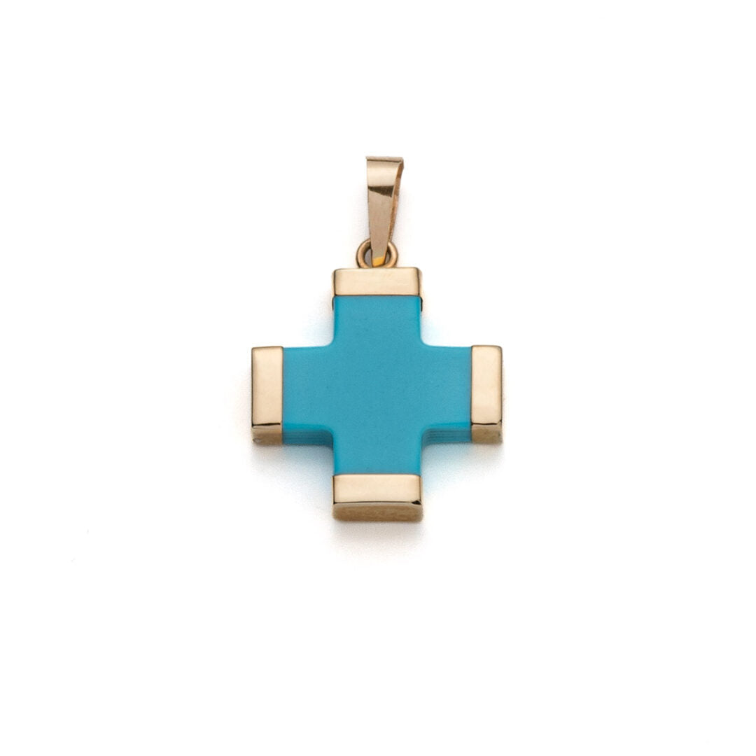 Turquoise Cross Pendant – 14K Gold