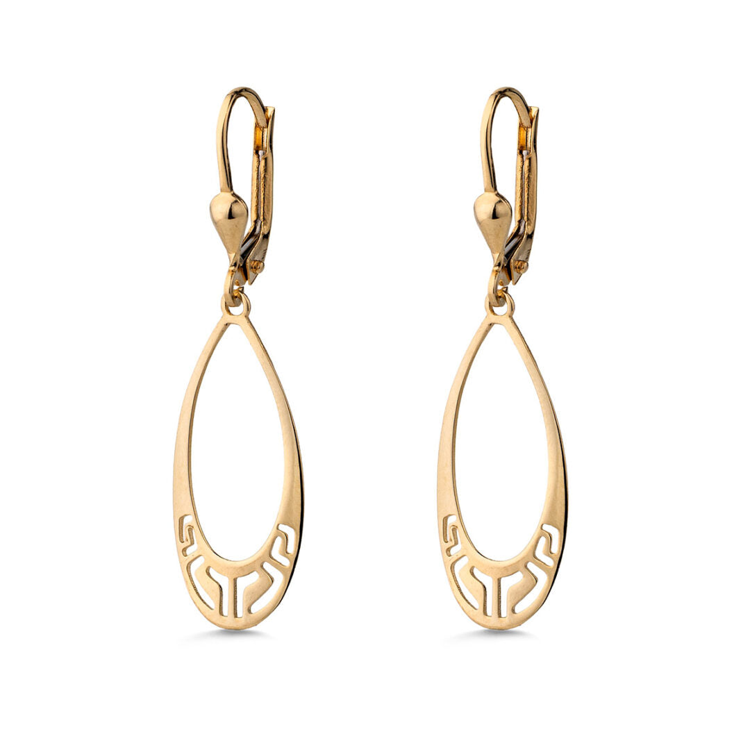 Greek Key Meander Dangle Earrings - 14K Gold