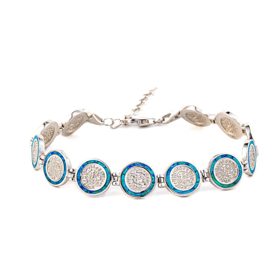 Phaistos Disc Link Bracelet - 925 Sterling Silver with Blue Opal
