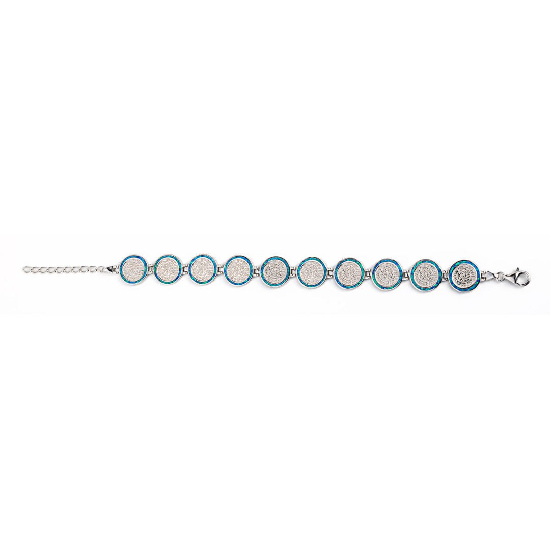 Phaistos Disc Link Bracelet - 925 Sterling Silver with Blue Opal