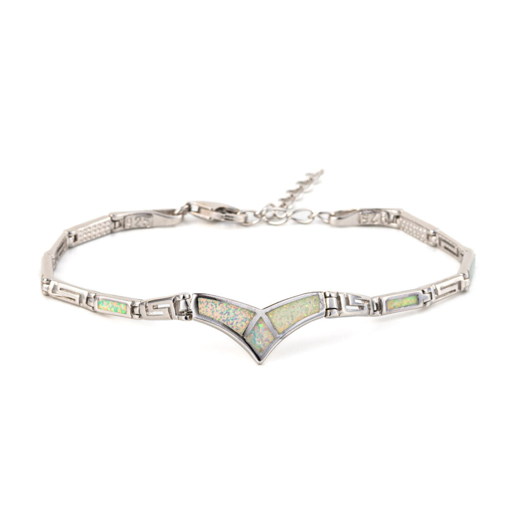 Meander Bracelet – 925 Sterling Silver with Opal — White