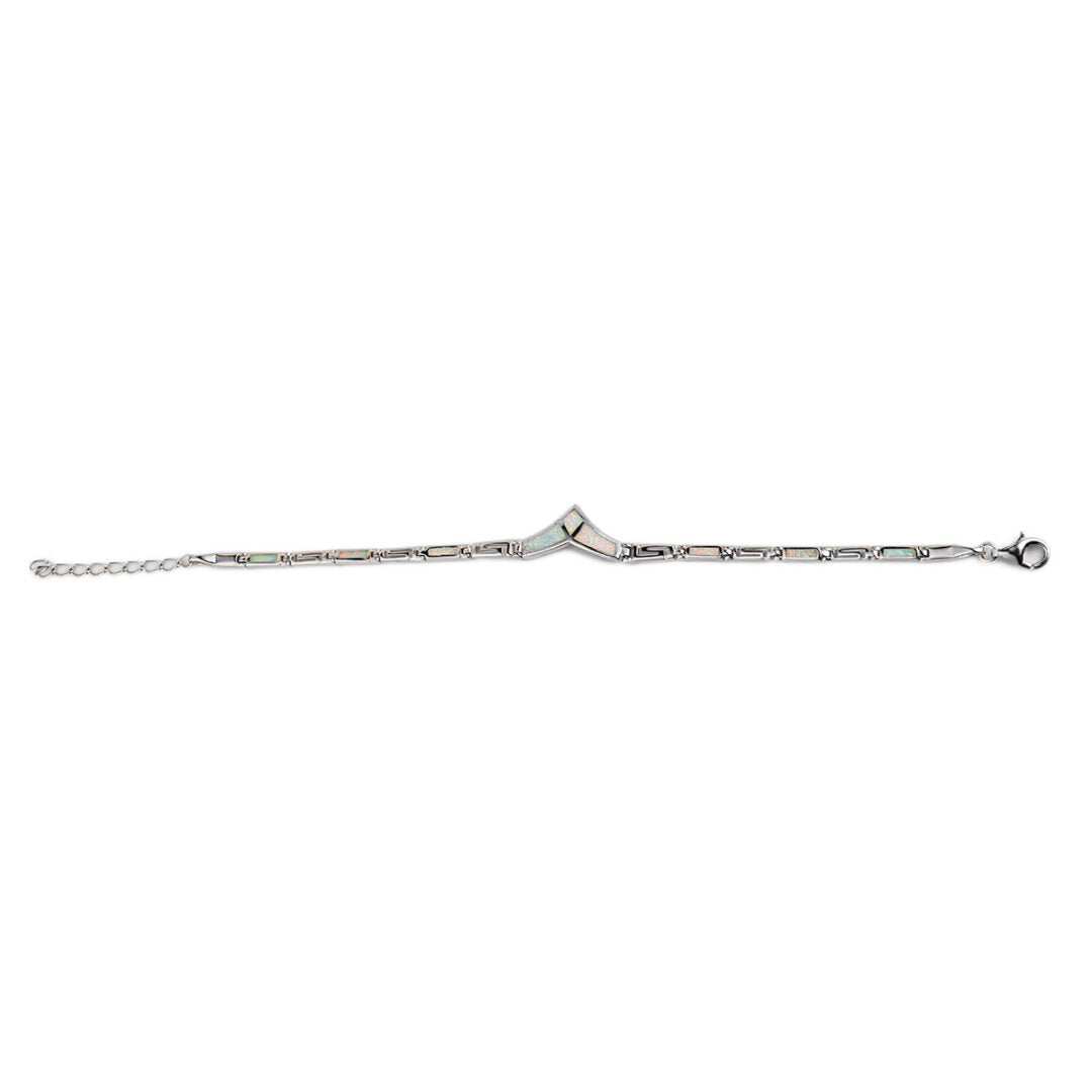 Meander Bracelet – 925 Sterling Silver with Opal — White
