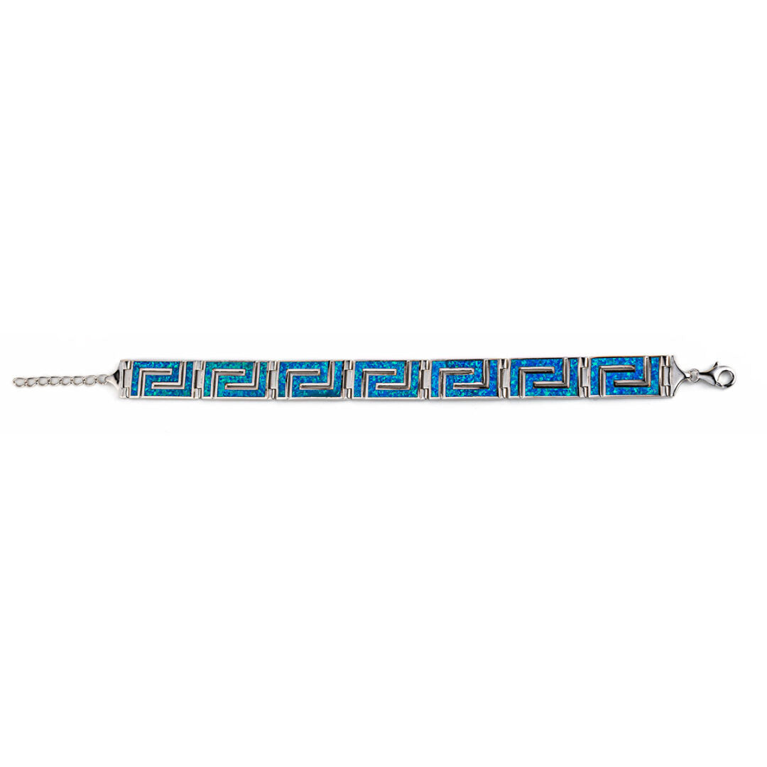 Meander Link Bracelet – 925 Sterling Silver with Opal