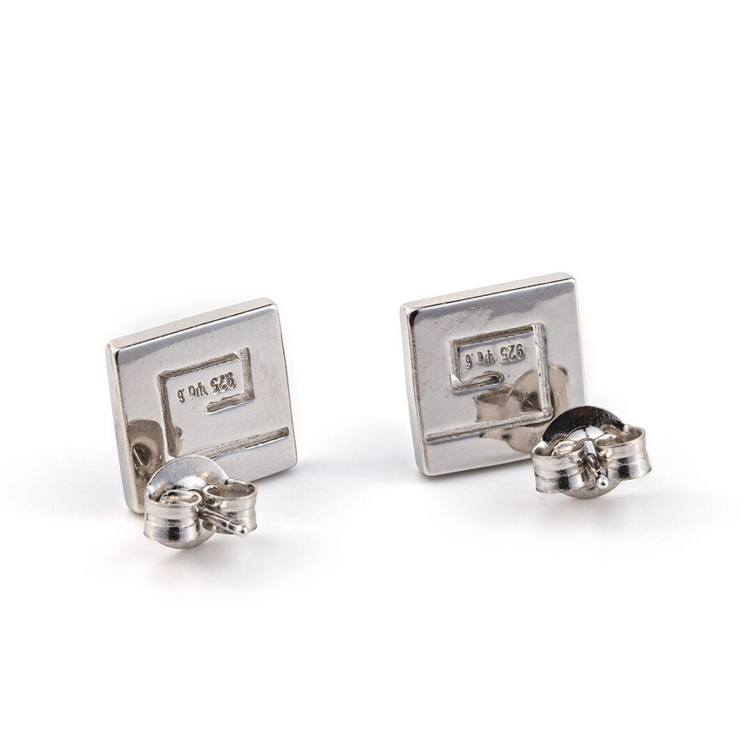 Meander Opal Stud Earrings – 925 Sterling Silver — Blue