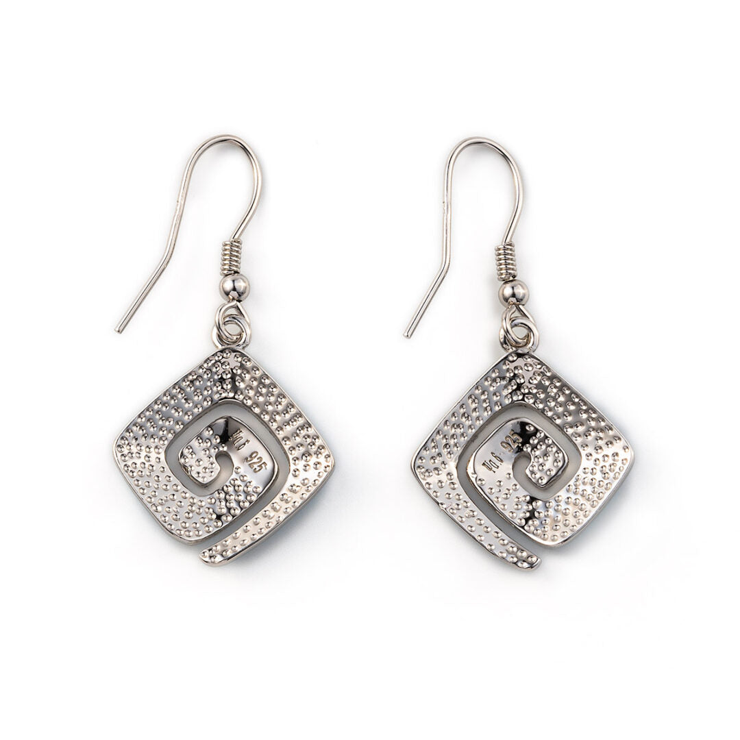 Blue Opal Greek Key Dangle Earrings — Blue