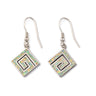 Greek Key Blue Opal Dangle Earrings — White