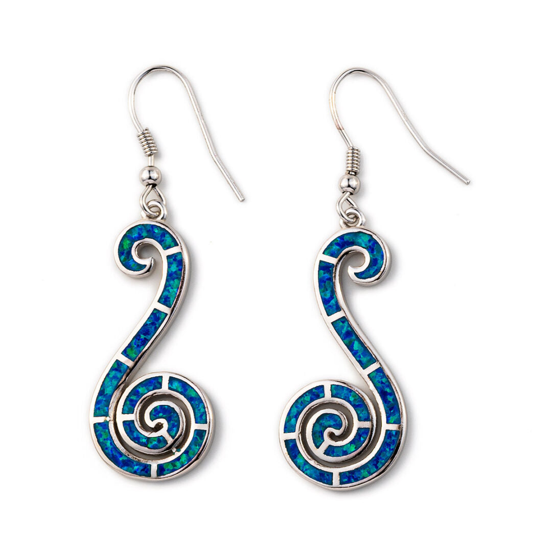 Σκουλαρίκια με Σπείρα - Ασήμι 925 και Όπαλ — Μπλε