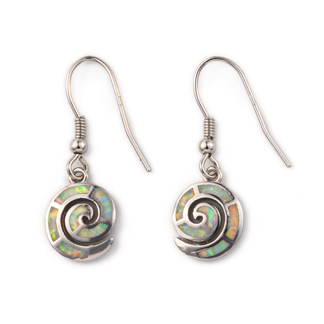 Blue opal Spiral earrings in silver — White