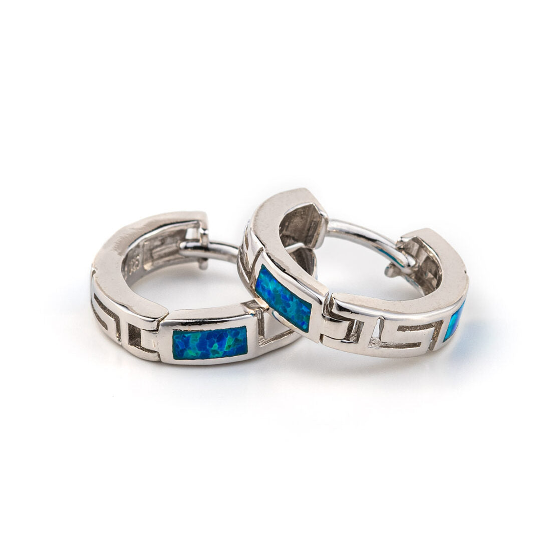 Meander Hoop Earrings – 925 Sterling Silver with Opal